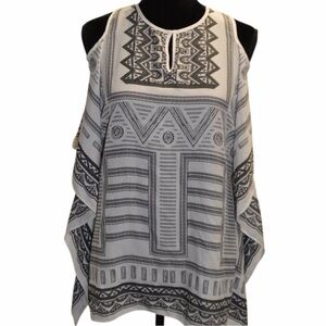 Neiman Marcus B&W Silky Bandana Print Open Shoulder Blouse NEW​